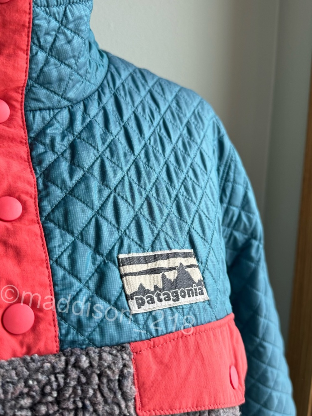 Patagonia Mixed Media Snap-T Pullover Large Crater Blue Sherpa Quilted Jacket L - Picture 5 of 15